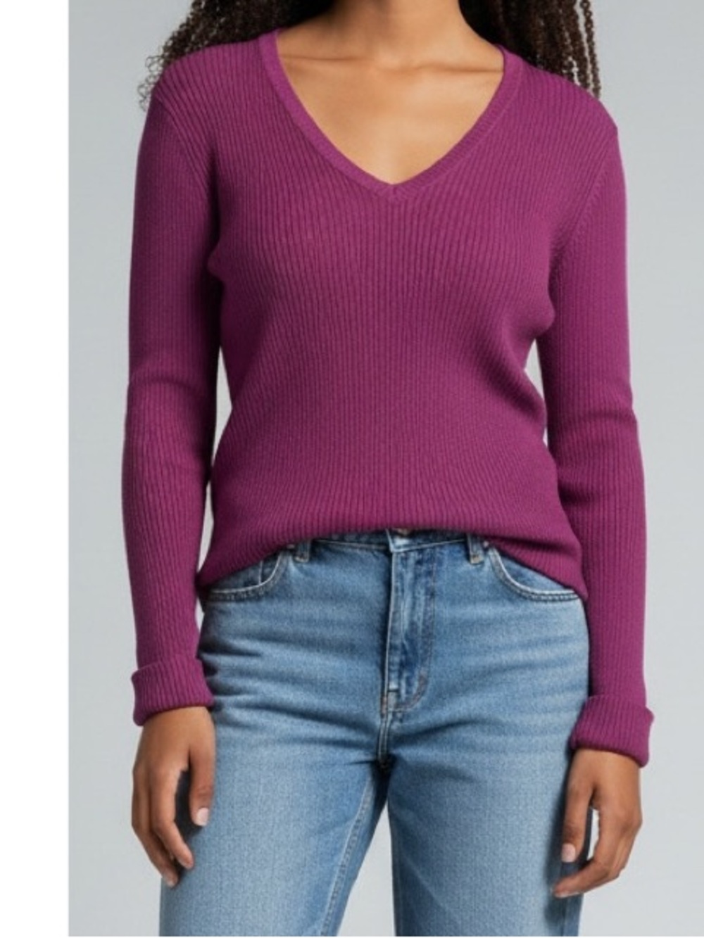 Polo Jeans Co Ralph Lauren Medium Purple Ribbed V-Neck Top